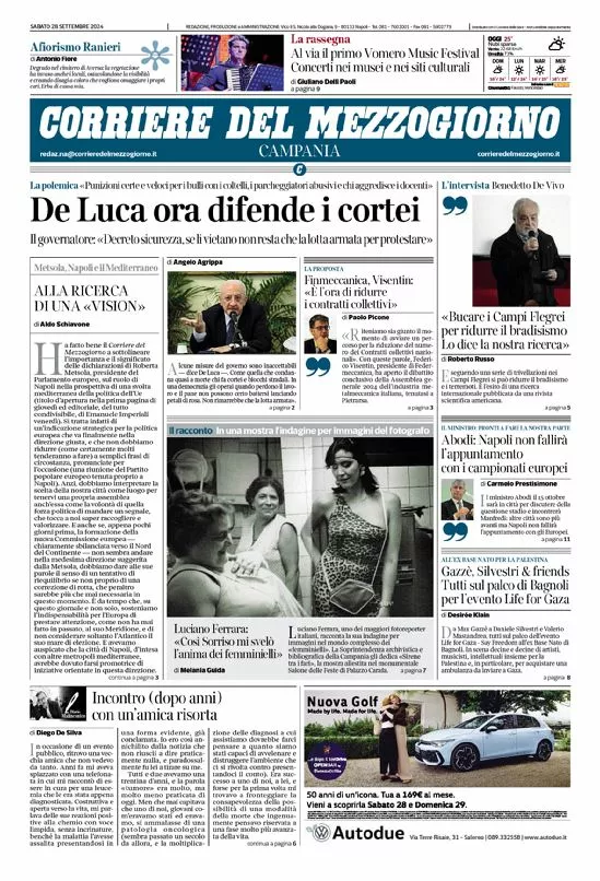 Prima-pagina-corriere del mezzogiorno-del-2024-09-28